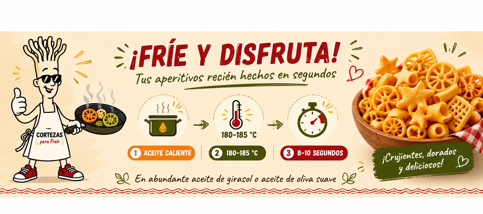 Cómo freír tus aperitivos - 180-185 °C durante 8-10 segundos